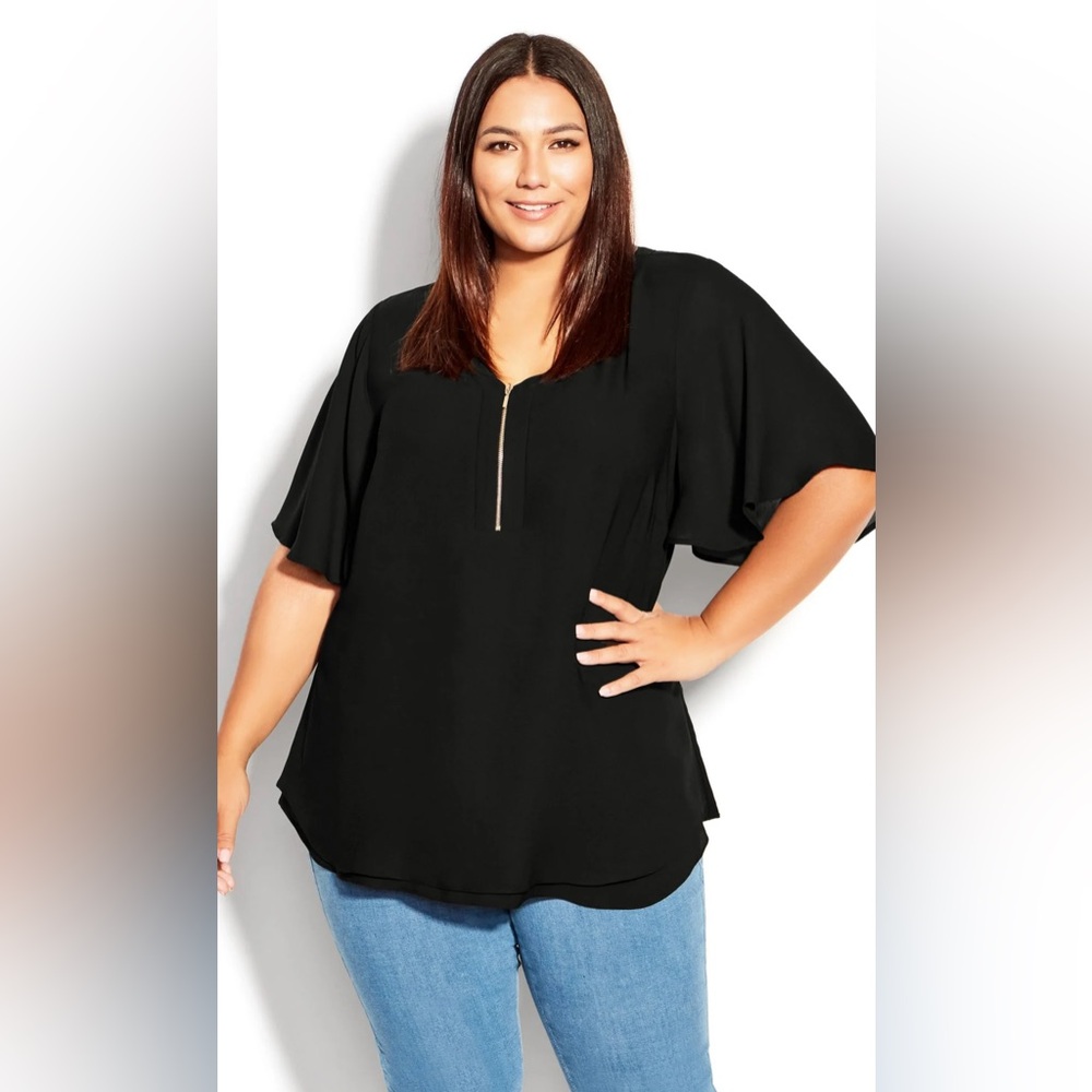 NWT Black Size 22-24 Avenue Women's Plus Size Deep V-neckline Relaxed Fit Top